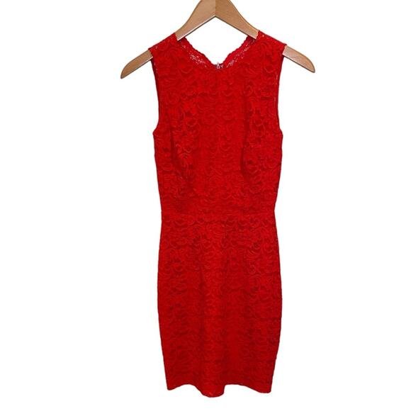 BARNEY’s NEW YORK Red Lace Sleeveless Bodycon Mini Dress Size 0 - Picture 1 of 9